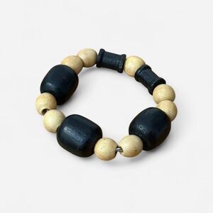 Handmade Black and Tan Wood Beaded Bracelet